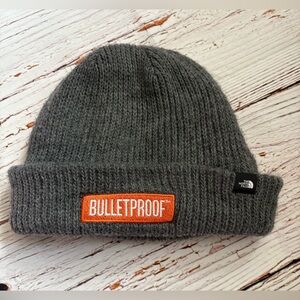 The North Face Dark Gray Beanie with Orange Patch
